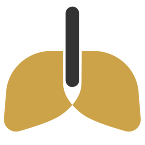 Illustration of stylized human lungs in gold and black, depicting the shape and structure of the respiratory system.