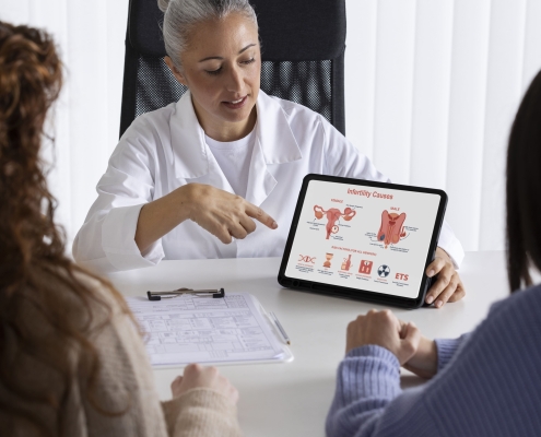 High angle of a doctor sharing the best non-surgical fibroid treatment with her patients